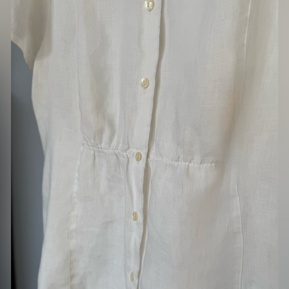 J.Jill 100% Linen Collared Button Down Cinched Short Sleeve White Top Size Large - Picture 5 of 11